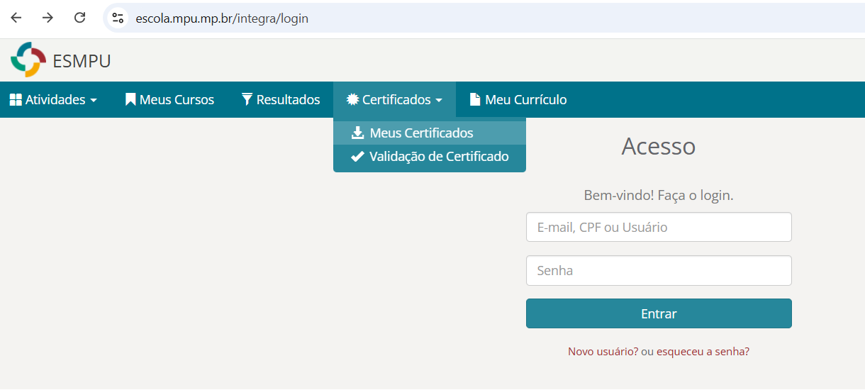 Orientação Certificado